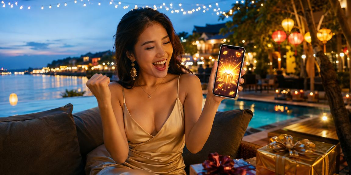 Người dùng Việt Nam trải nghiệm ứng dụng casino trên điện thoại tại quán cà phê Hội An